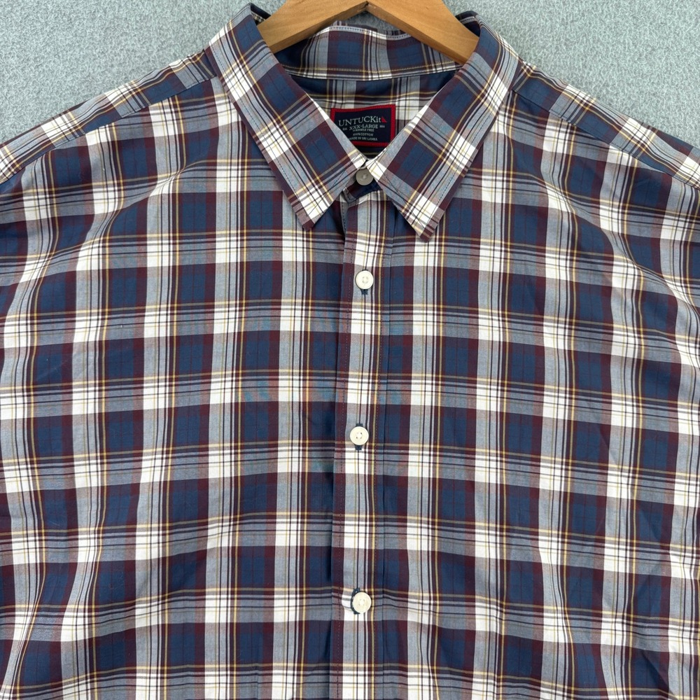 UNTUCKit Button Down Mens 3XL Navy Barossa-WF Plaid Regular Fit Long‎ Sleeve